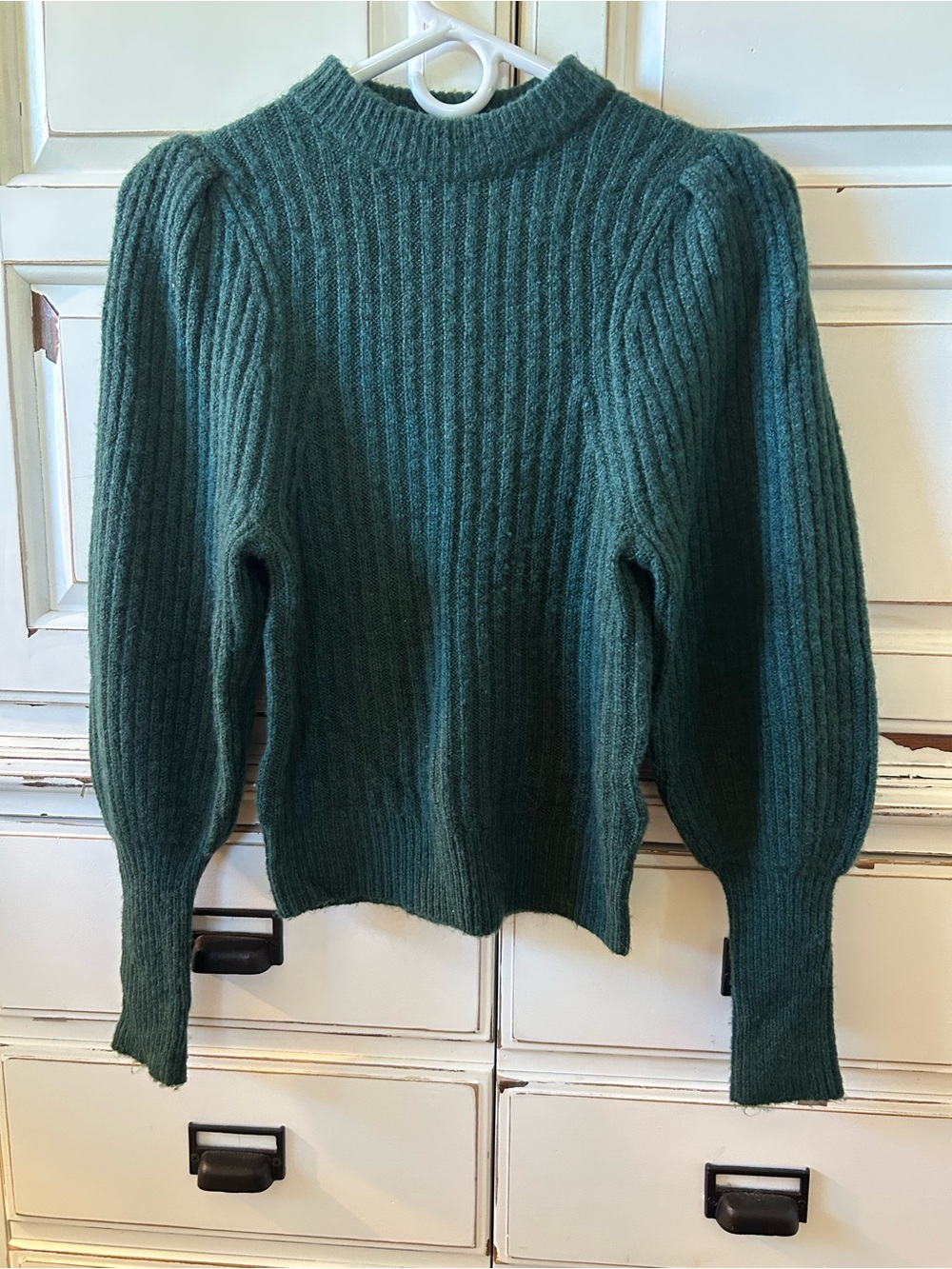 Leith Ribbed Puff-Sleeve Turtleneck Sweater - Teal